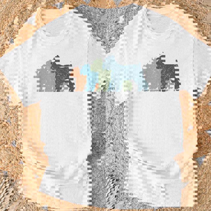 Dog Mom & Dad シルエット ヴィンテージ シュナウザー Tシャツ 高齢者への贈り物