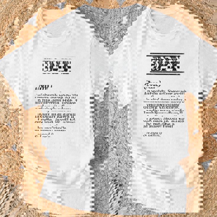 Edwin 面白いフレーズ 名前の定義付き Tシャツ 高齢者への贈り物