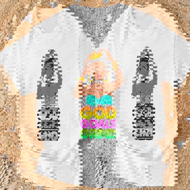 God Goals グラインドメラニン クリスチャン 楽しい ブラック クイーン ガールズ Tシャツ 高齢者への贈り物