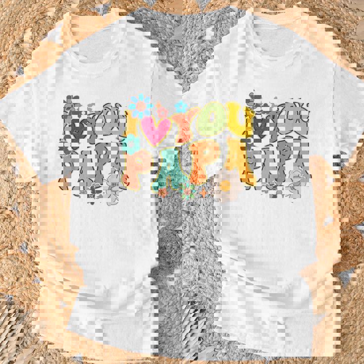 Groovy 父の日 I Love You Papa フラワー ヒッピー Tシャツ 高齢者への贈り物
