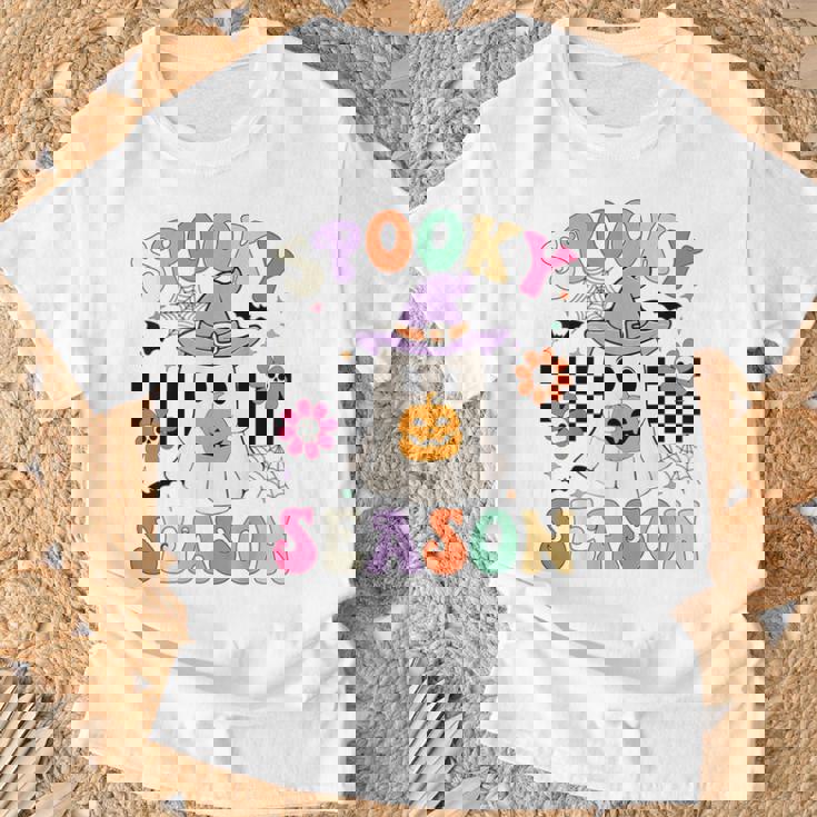 Groovypookyeason レトロ ゴースト 持株 パンプキン ハロウィン Tシャツ 高齢者への贈り物