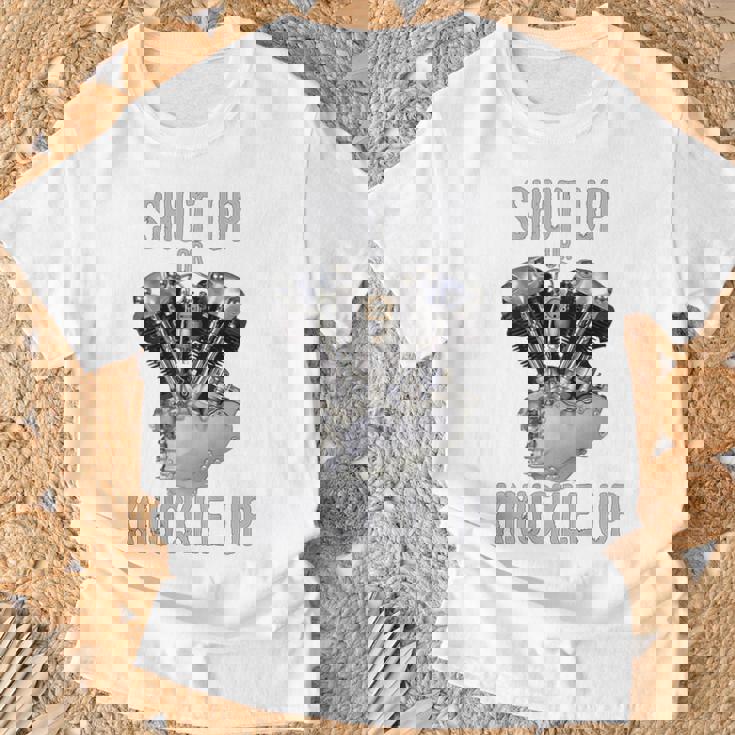 Hd-Twin シャットアップまたはナックルアップ ナックルヘッド レトロ バイカーギア Tシャツ 高齢者への贈り物