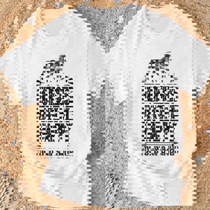 Horses Make Me Happy 楽しい馬愛好家 農家乗馬 Tシャツ 高齢者への贈り物