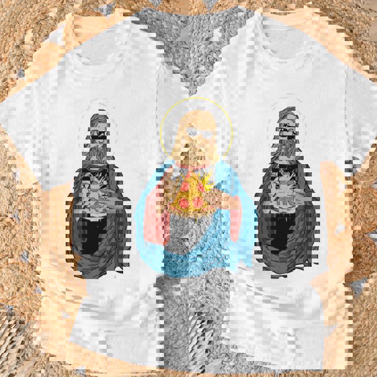 Jesus Holding A Pizza 長袖tシャツ Tシャツ 高齢者への贈り物