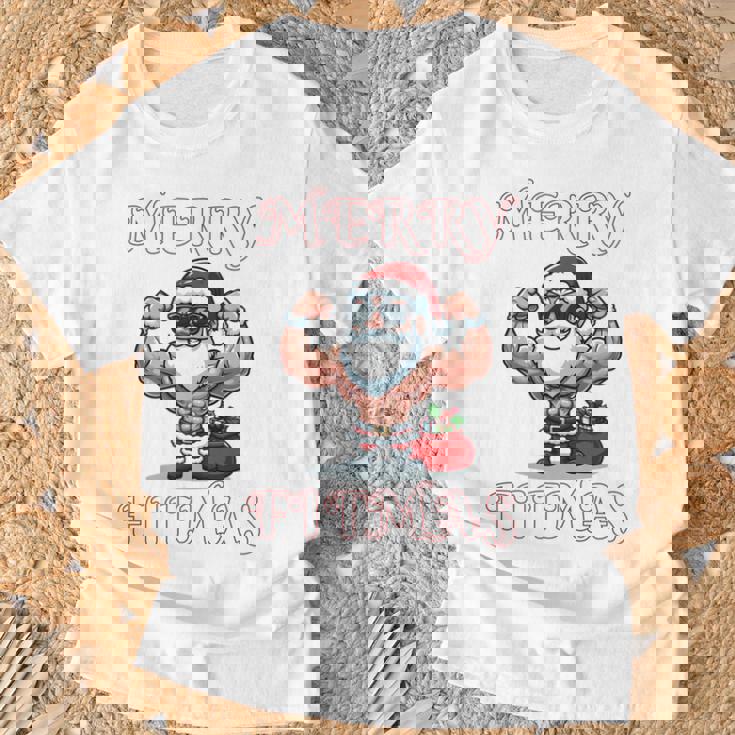 Merry Fitmas クリスマス フィットネス アグリークリスマス スウール サンタ 長袖tシャツ Tシャツ 高齢者への贈り物