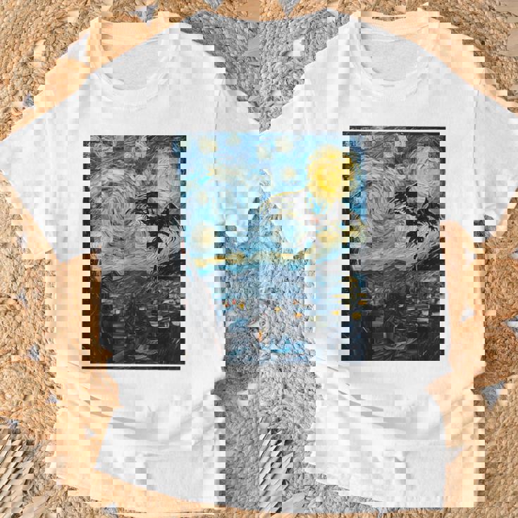 Mothman Cryptid Cryptozoology 星月夜 ゴッホ絵画 Tシャツ 高齢者への贈り物