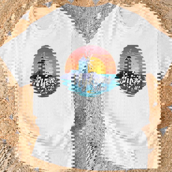 Mykonosibes ヴィンテージ 夕日 ギリシャの島 ギリシャ お土産 長袖tシャツ Tシャツ 高齢者への贈り物