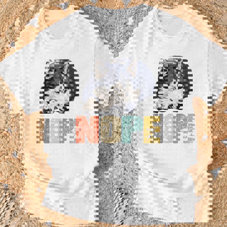 Nope 眠るシベリアンハスキーデザイン 長袖tシャツ Tシャツ 高齢者への贈り物