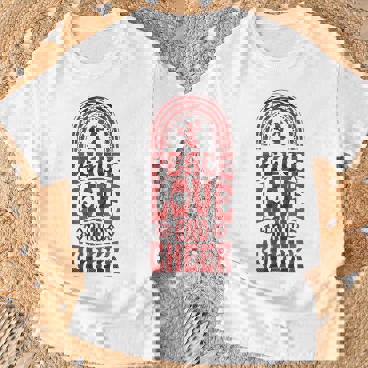 Peace Love And Cheer ボヘミアンレインボーチアリーダー Tシャツ 高齢者への贈り物