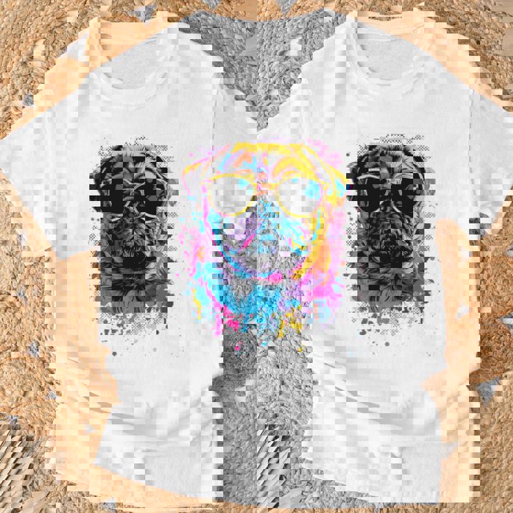 Pug Dog Lovers カラフル ポップアート パグ 長袖tシャツ Tシャツ 高齢者への贈り物