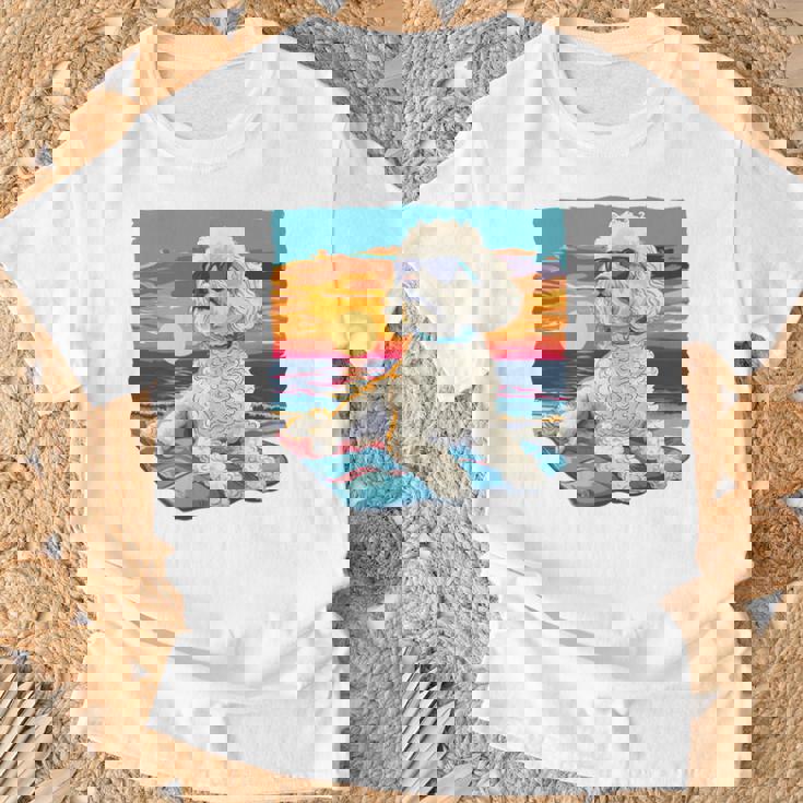 Sunny Day Doggy グラフィックデザイン ビーチレディ 子犬 長袖tシャツ Tシャツ 高齢者への贈り物