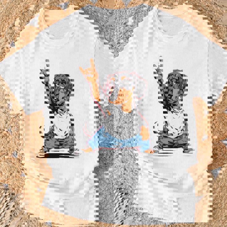 Teckel ロックミュージック 男性 子供 女性 ソーセージ 犬 ダックスフンド 長袖tシャツ Tシャツ 高齢者への贈り物