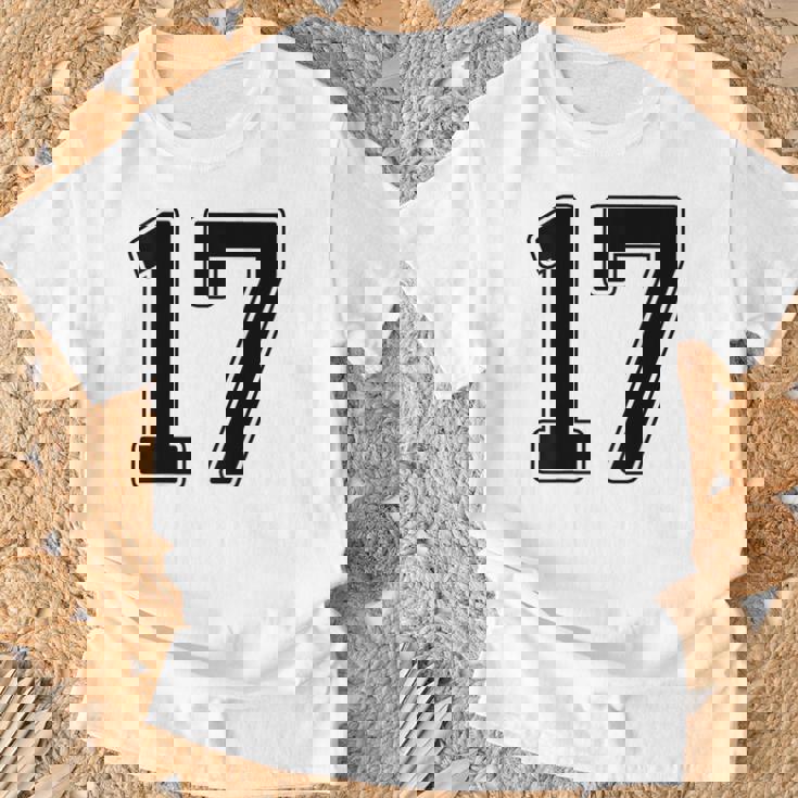 【バックプリント・背中側】17 数字 背番号 ユニフォーム ナンバー【ブラック／黒の文字】スポーツ 野球 サッカー 部活 Tシャツ 高齢者への贈り物
