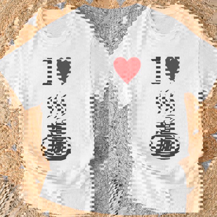 【バックプリント・背中側】アイラブ・湯 イラスト【温泉】お風呂 マーク 銭湯 記号 ハート 面白い Tシャツ 高齢者への贈り物