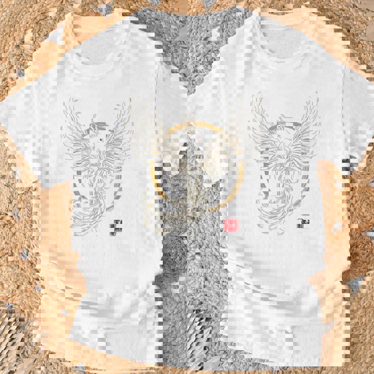 【背中側デザイン】日本文化 鳳凰デザイン 幸運を願うお守り Tシャツ 高齢者への贈り物