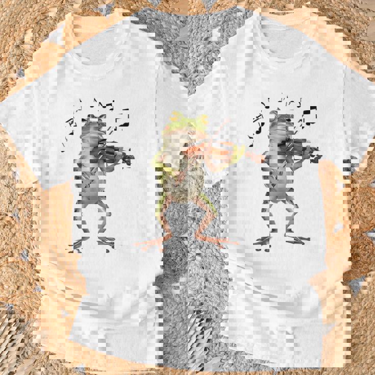 おもしろミュージシャン バイオリニスト かわいいカエル 演奏 バイオリン Tシャツ 高齢者への贈り物