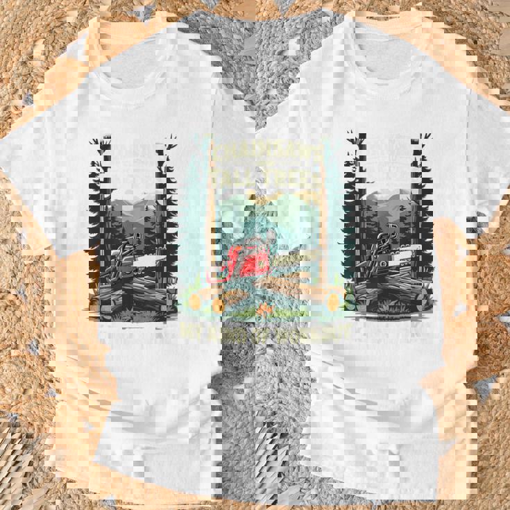 おもしろ林業チェーンソー 背の高い木 ワークアウト ロギング 生活 Tシャツ 高齢者への贈り物