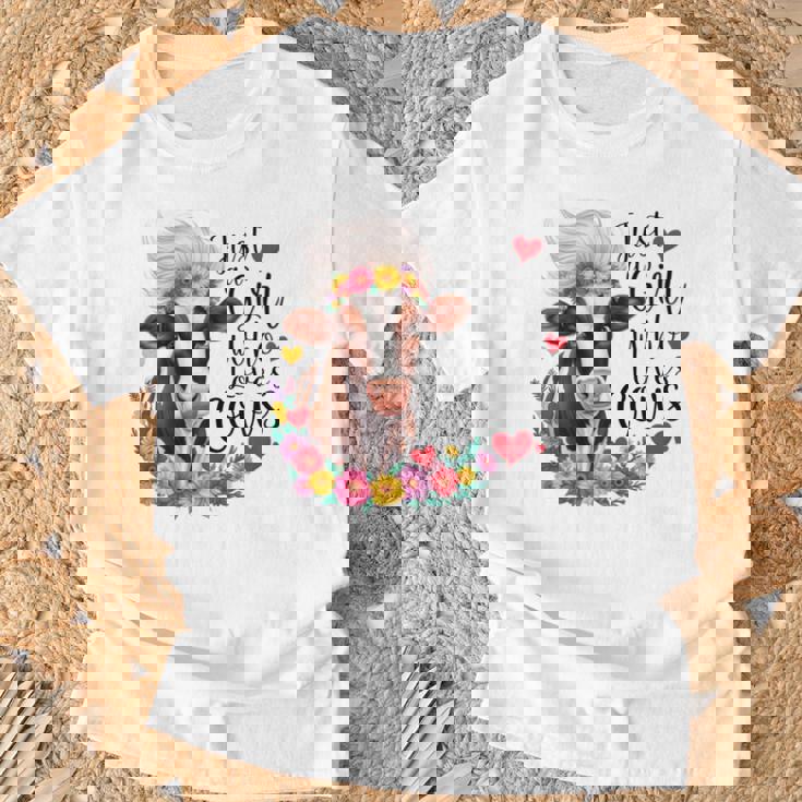 かわいい牛 ただの牛を愛する少女 長袖tシャツ Tシャツ 高齢者への贈り物