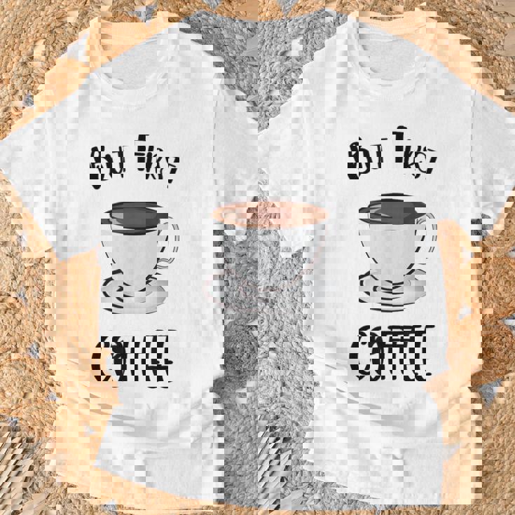 でもファーストコーヒーおもしろいコーヒー好きかわいい Tシャツ 高齢者への贈り物