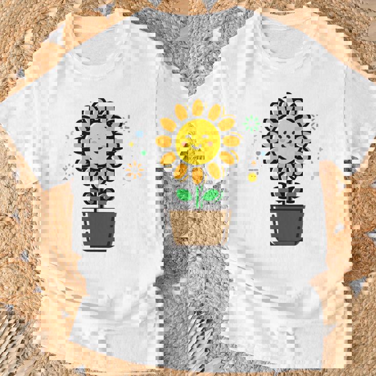 ひまわり 花 ポット シンプル クリップアート Tシャツ 高齢者への贈り物