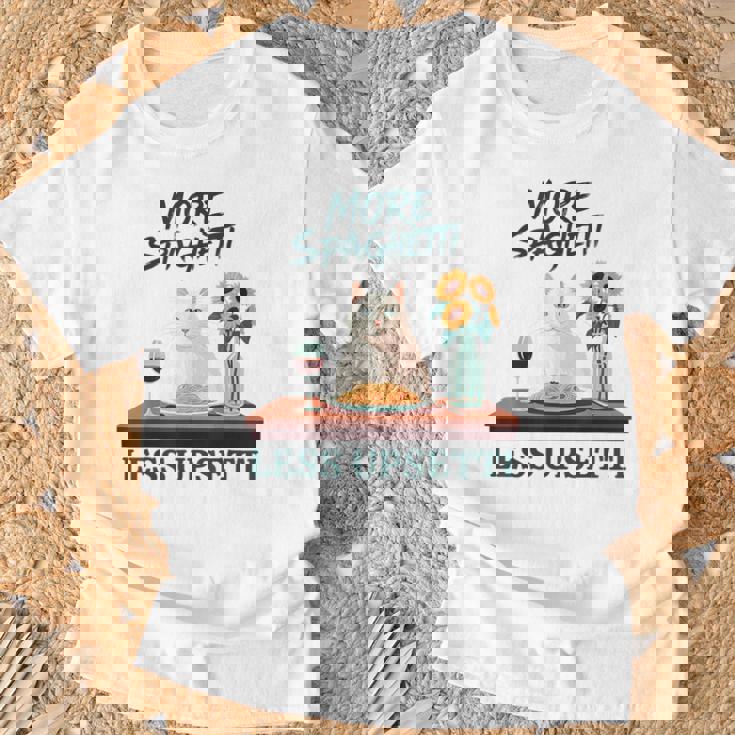 より多くのスパゲッティ、より少ないアップセッティ、イタリア料理 猫愛好家 Tシャツ 高齢者への贈り物