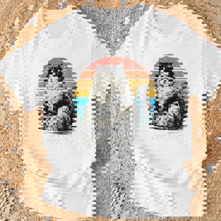 わがままボディ 猫 ねこ 太ったねこ ぽっちゃり ねこ好き かわいい おもしろ 面白い おもろい 手書き レトロ 長袖tシャツ Tシャツ 高齢者への贈り物