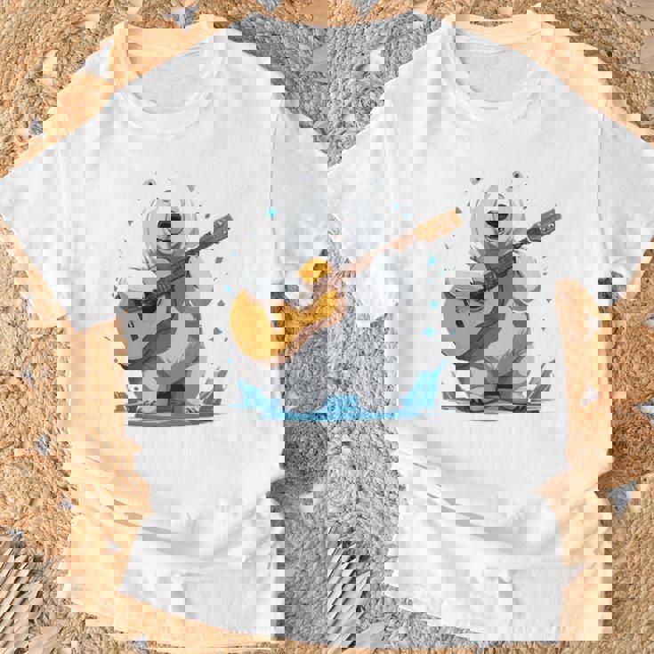 アコースティックギターを弾くクマ、ベアギタリスト 長袖tシャツ Tシャツ 高齢者への贈り物