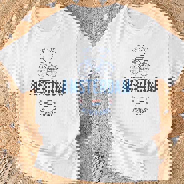 アムステルダム バイク シティ アムステルダム バイクタウン オランダの国旗 Tシャツ 高齢者への贈り物