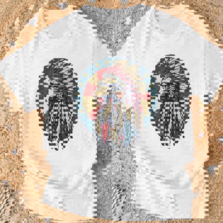 アメリカンイーグル チーフ インディアン ヘッドドレス ネイティブイーグル 長袖tシャツ Tシャツ 高齢者への贈り物