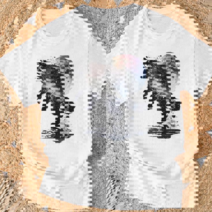 アライグマ アニマルモチーフ ムーンアート アニマルプリント アライグマ Tシャツ 高齢者への贈り物