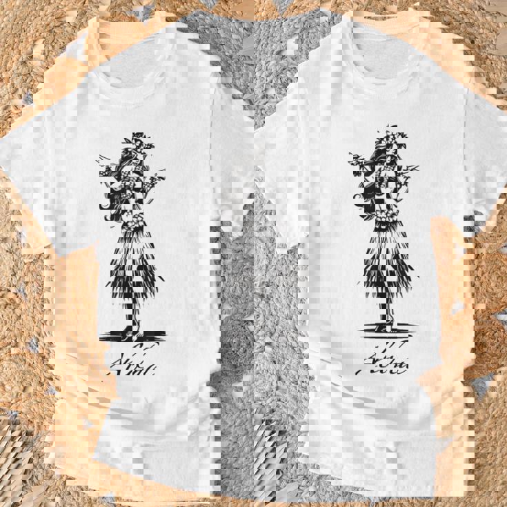 アロハ ハワイ ハワイアン ヴィンテージ ワヒネ フラダンス ダンサー ガール Tシャツ 高齢者への贈り物