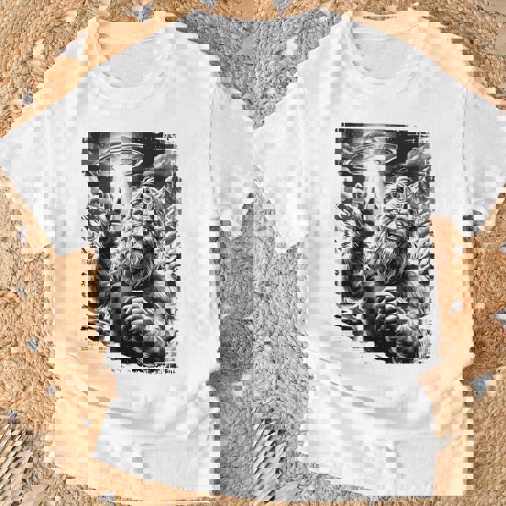 イエティ Ufo 平和 クリプティッド ユーモア マウンテン遭遇 長袖tシャツ Tシャツ 高齢者への贈り物