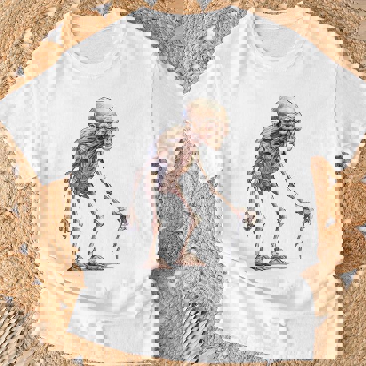 エイリアン スケルトン クリーチャー 松葉杖 スティック Tシャツ 高齢者への贈り物