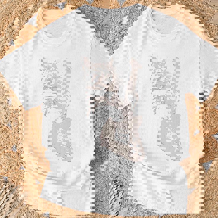 エレキギターを弾く猫 面白いキャットロッカー ロックショー 長袖tシャツ Tシャツ 高齢者への贈り物