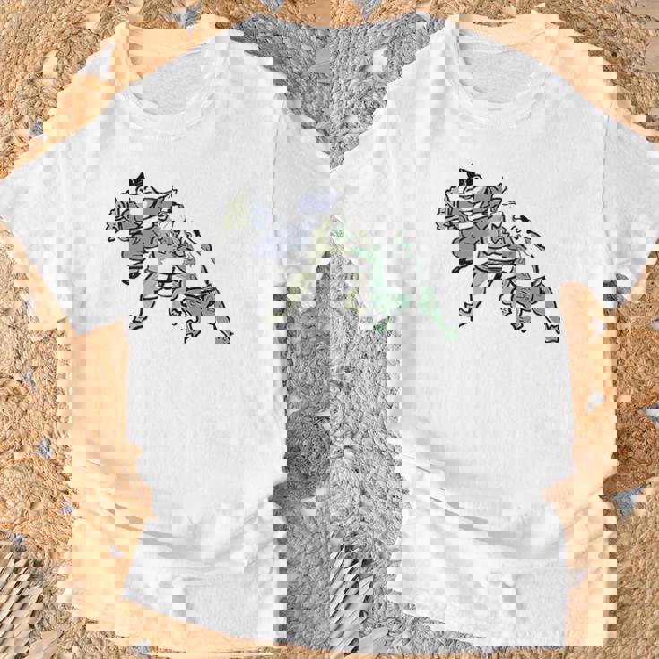 カエル 相撲 伝統 浮世絵 のようなカエルイラスト かわいい 渋かっこいい ワンポイント Tシャツ 高齢者への贈り物