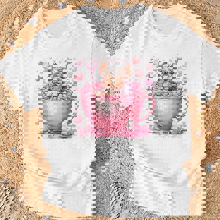 カップに入った子犬 長袖tシャツ Tシャツ 高齢者への贈り物