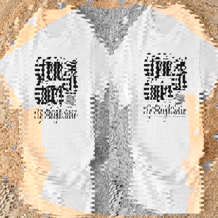 カフェイン猫・章 マイミッドナイトルーチン ナイトキャット フクロウ 長袖tシャツ Tシャツ 高齢者への贈り物