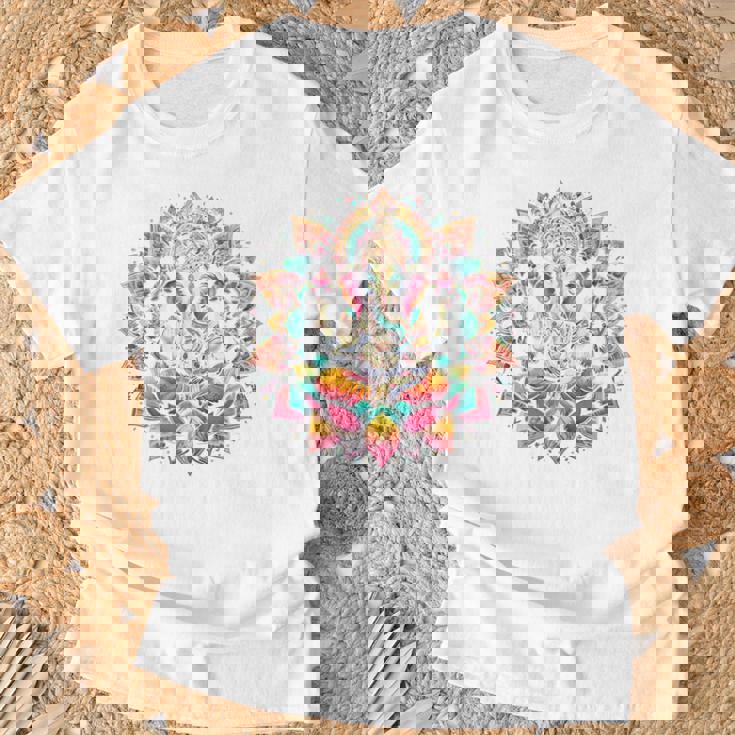 ガネーシャシンボル ヨガ ヒンドゥー教 象 神 ガネーシャ プージャ 長袖tシャツ Tシャツ 高齢者への贈り物