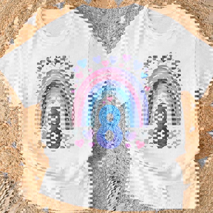 キッズ 誕生日 8 女の子 レインボー 水彩 8歳 Tシャツ 高齢者への贈り物