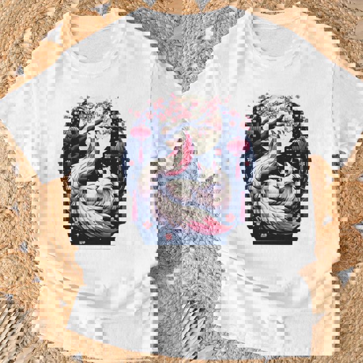 キツネ キツネ 桜 花 日本 九尾狐 長袖tシャツ Tシャツ 高齢者への贈り物