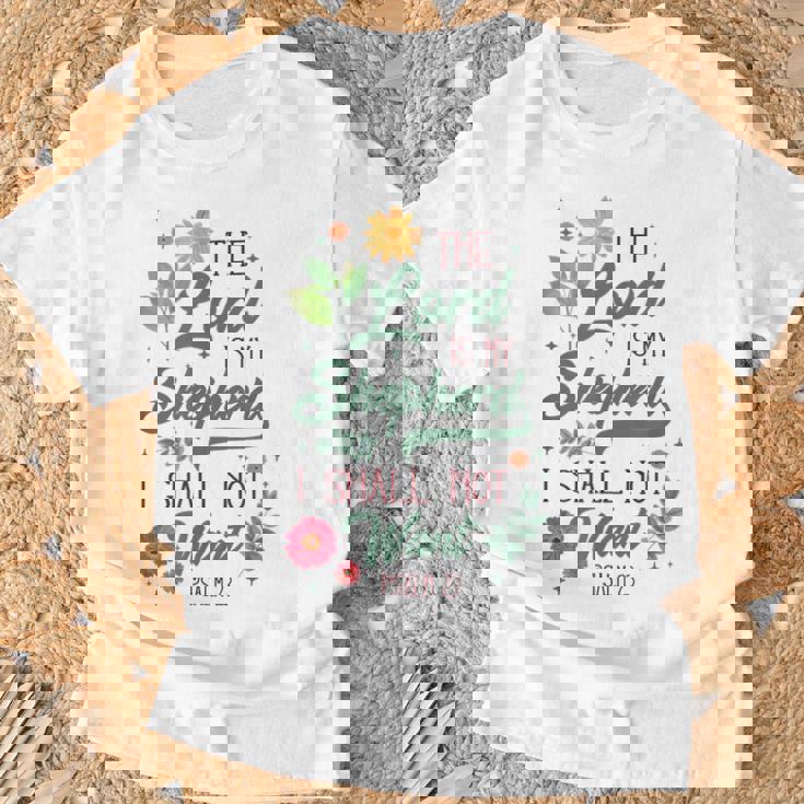 キリスト教聖書の詩 主は私の羊飼い 詩篇 23 花 Tシャツ 高齢者への贈り物