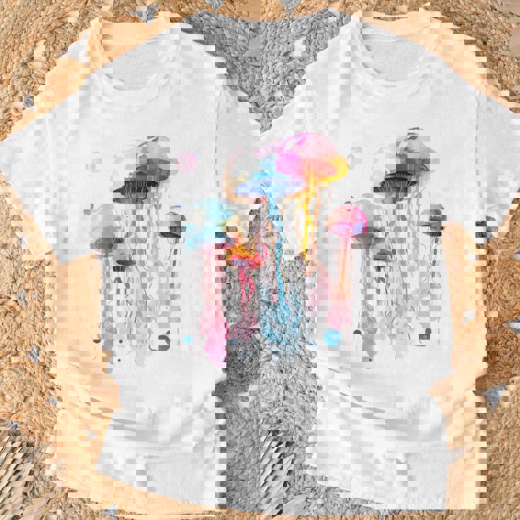 クラゲ 幾何学 動物 カラフル 抽象 アート クラゲ Tシャツ 高齢者への贈り物