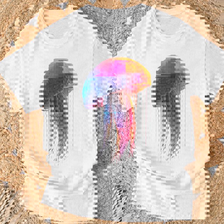 クラゲ 幾何学模様 動物 抽象 カラフル アート クラゲ Tシャツ 高齢者への贈り物