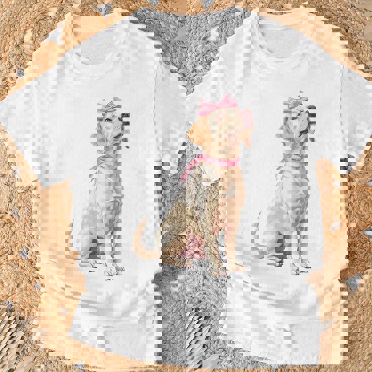 コケットボウ ラブラドールレトリバー 犬 ラボ ママ ピンクリボン 女の子 Tシャツ 高齢者への贈り物