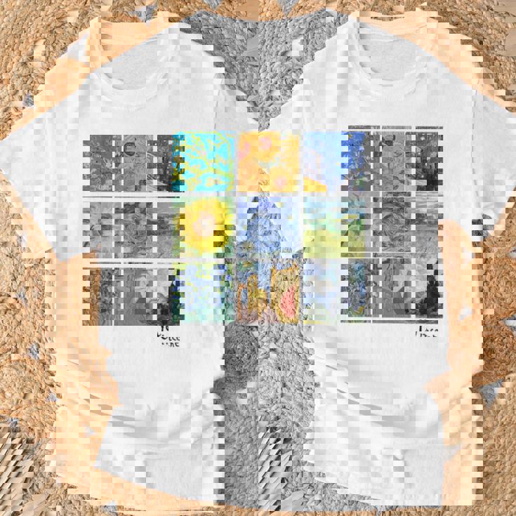 ゴッホの絵画、ひまわり、星月夜 Tシャツ 高齢者への贈り物