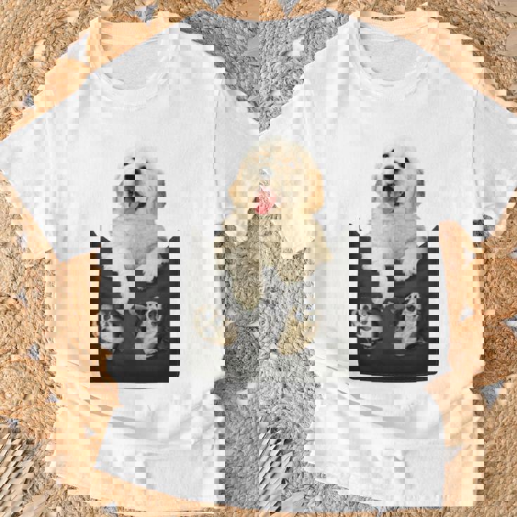 ゴールデンレトリバー ポケットに入った子犬 長袖tシャツ Tシャツ 高齢者への贈り物