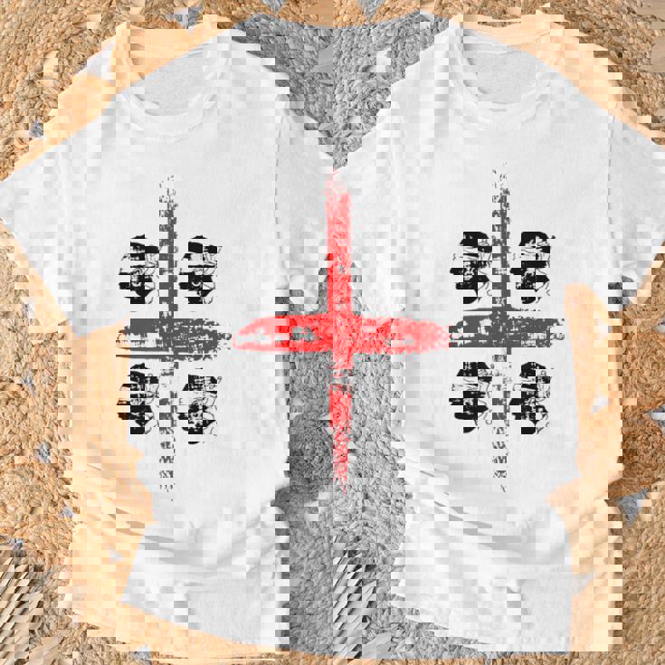 サルディニア国旗イタリア、四つのムーア国旗、グランジアート効果 Tシャツ 高齢者への贈り物