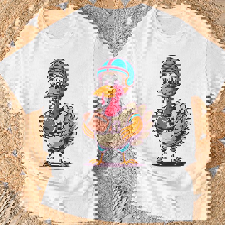 サンクスギビング かわいい七面鳥 アメリカンフットボール ボーイズ キッズ Tシャツ 高齢者への贈り物