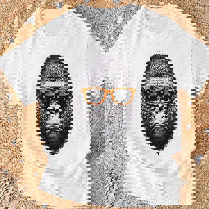 サングラスをかけたクールなゴリラグラフィックアート 長袖tシャツ Tシャツ 高齢者への贈り物