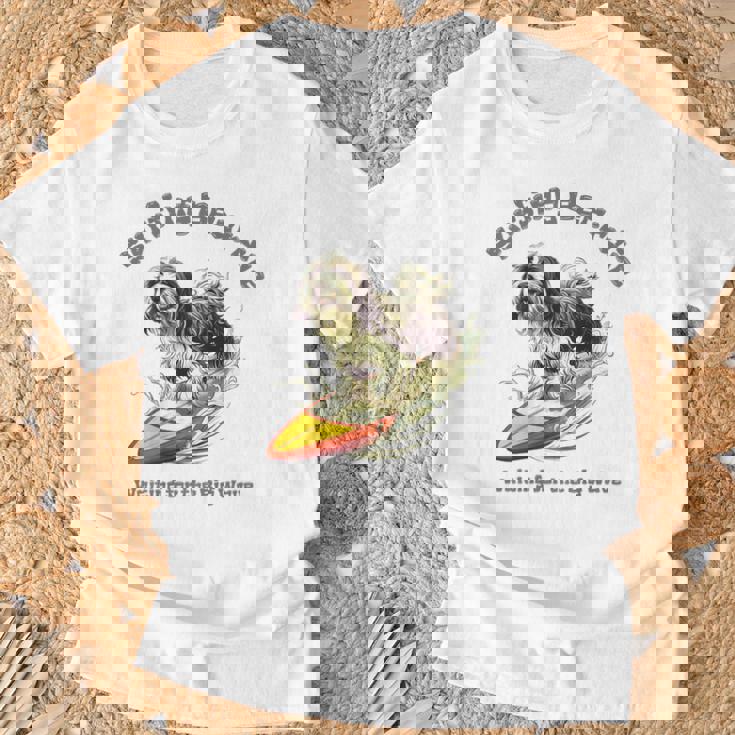 サーフィン 犬 ビアデッドコリー かわいい 面白い Tシャツ 高齢者への贈り物